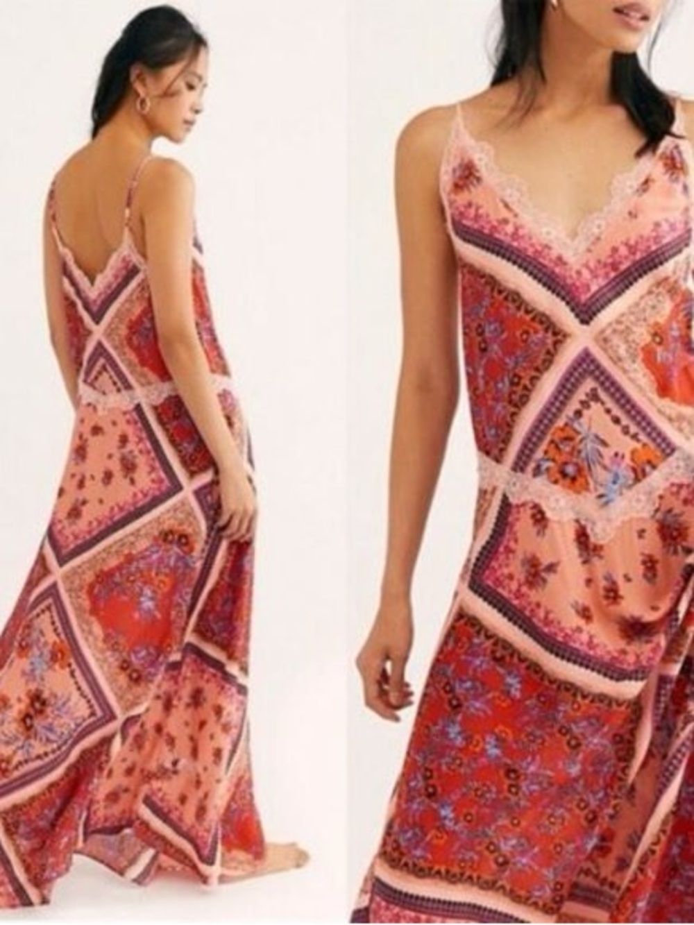 Free People Stevie Scarf Maxi Dress Small Pink Floral Lace Boho Slip